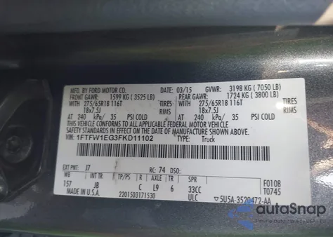 2015 Ford F-150 Xlt z USA, uszkodzony, nr VIN 1FTFW1EG3FKD11102